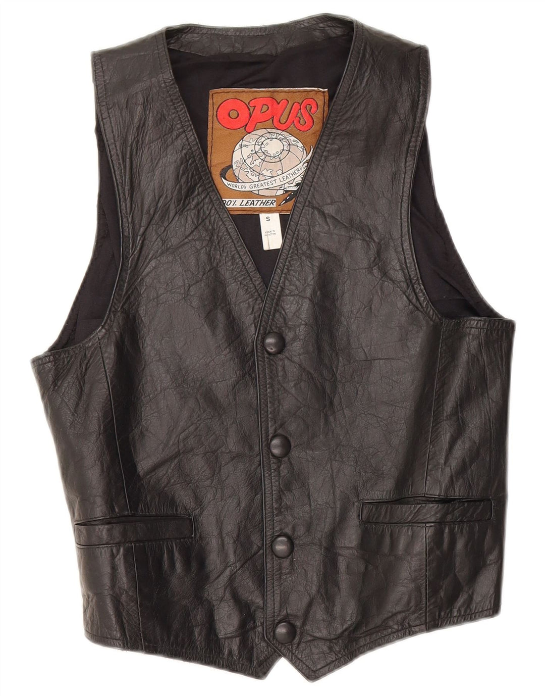 VINTAGE Gilet en cuir homme petit cuir noir