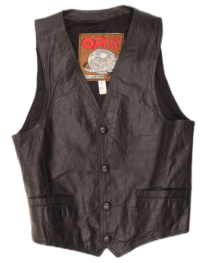 VINTAGE Gilet en cuir homme petit cuir noir