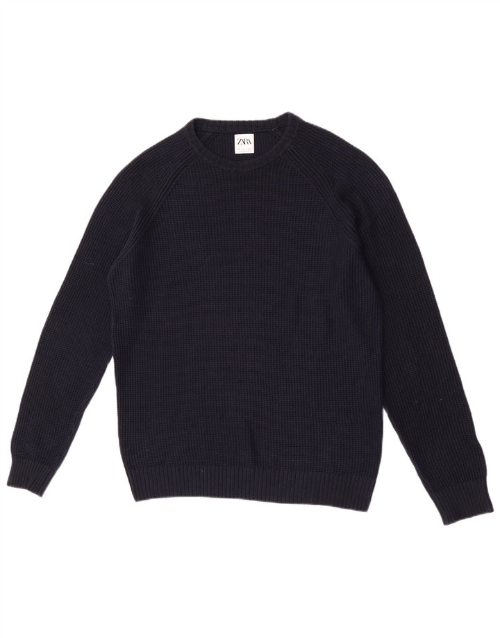 Zara Pull à col rond pour homme en coton bleu marine Taille L