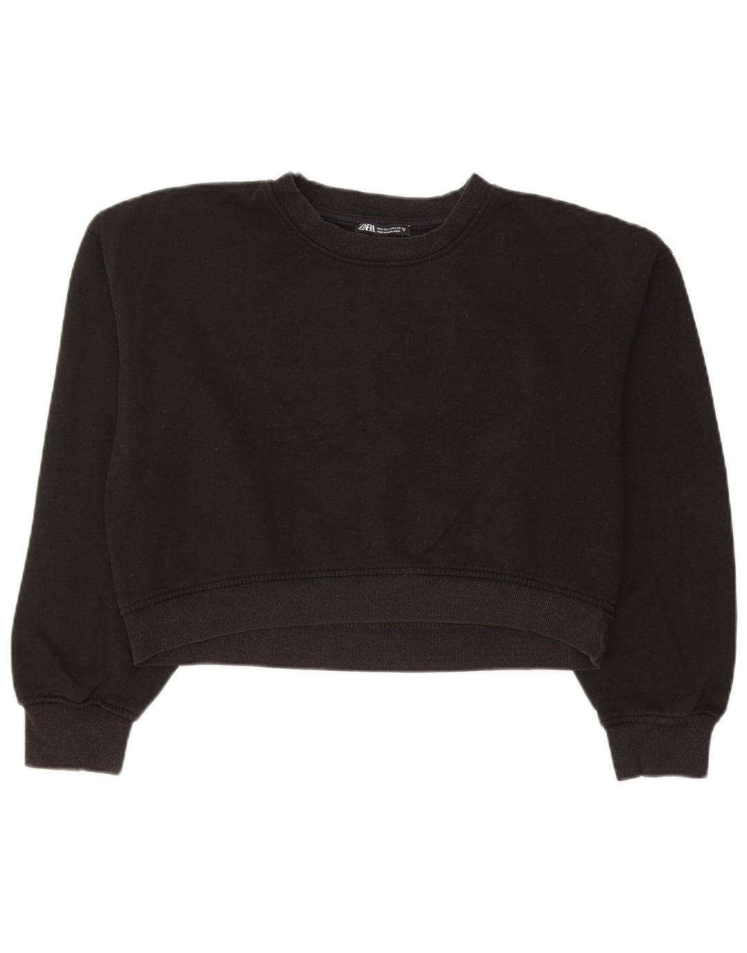 Zara Womens Crop Sweatshirt Jumper UK 14 Moyen Noir Coton