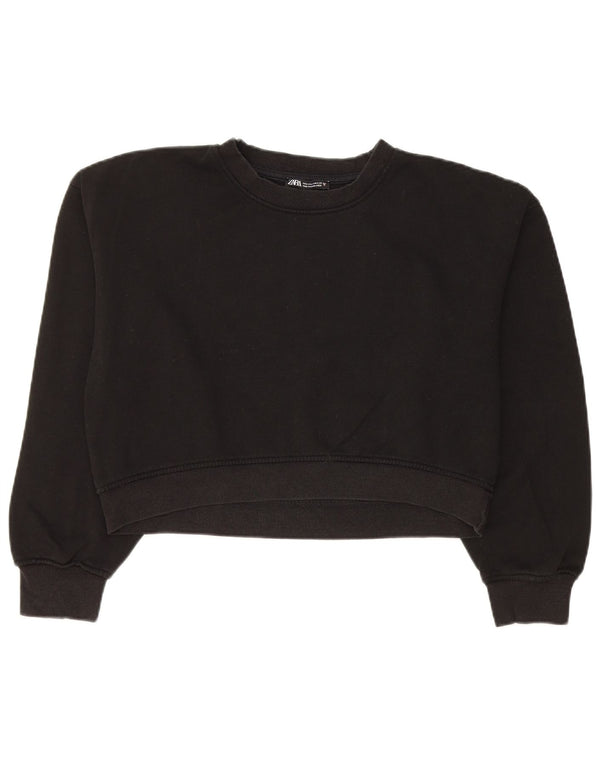 Zara Womens Crop Sweatshirt Jumper UK 14 Moyen Noir Coton