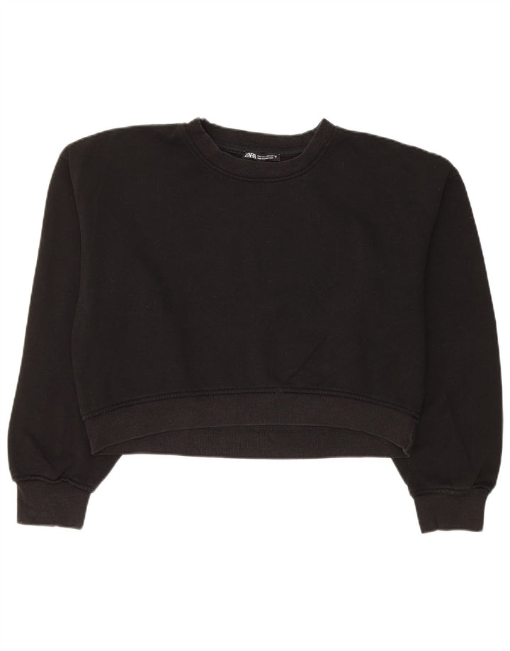 Zara Womens Crop Sweatshirt Jumper UK 14 Moyen Noir Coton