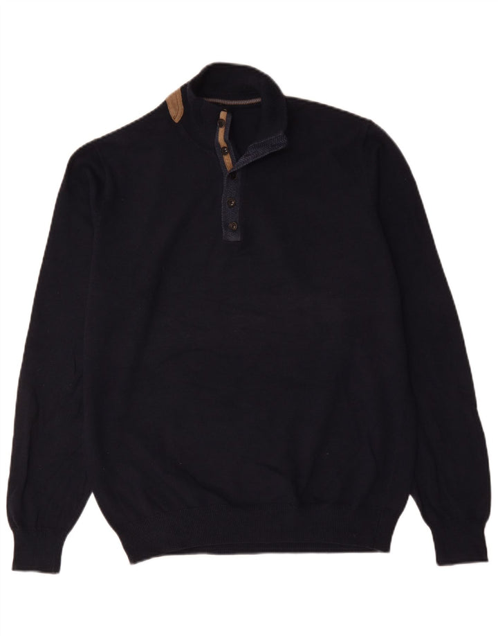 Massimo Dutti Pull à col boutonné pour homme en coton bleu marine Taille L