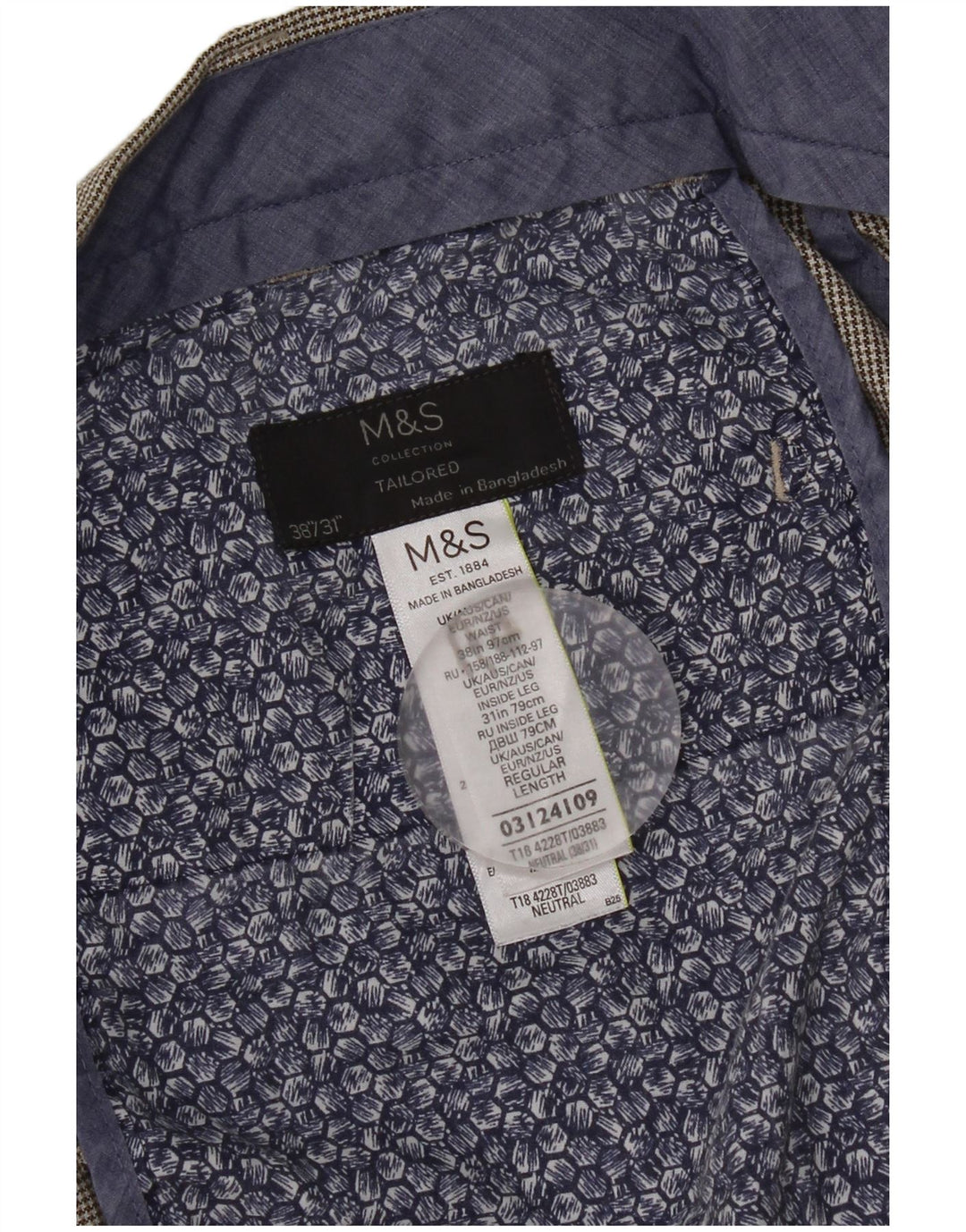 Marks & Spencer Pantalon de costume droit pour homme W38 L31 Gris pied-de-poule