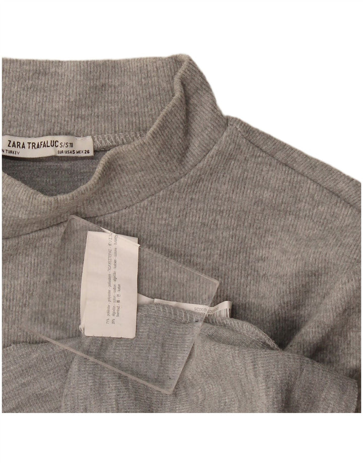 Zara Womens Crop T-Shirt Top UK 10 Petit Gris Polyester
