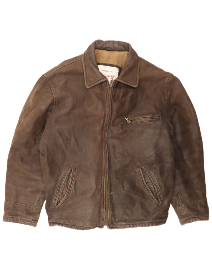 veste en cuir homme vintage UK 38 Cuir brun moyen