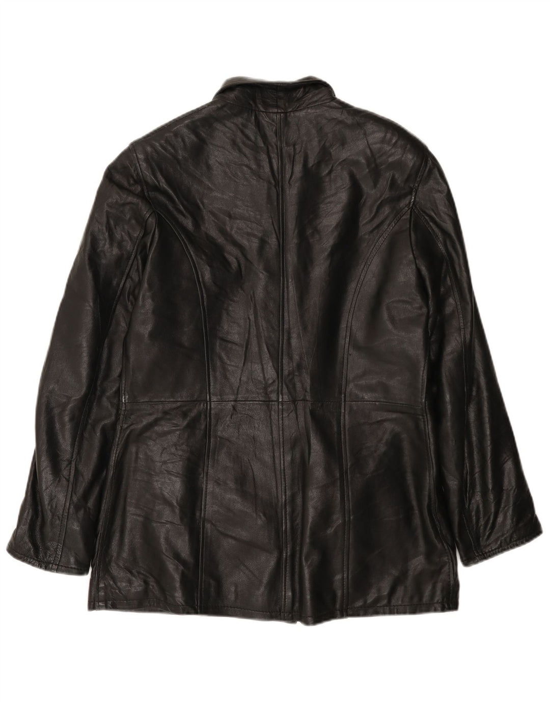 VINTAGE Manteau en cuir femme UK 18 XL Cuir noir