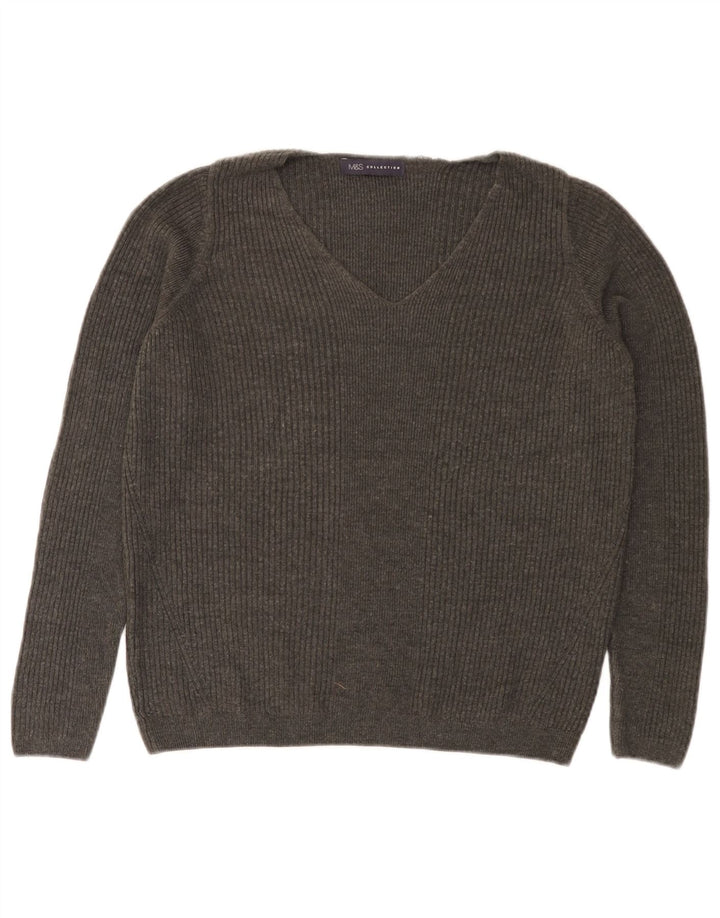 Marks & Spencer Pull col en V pour femme UK 14 Gris moyen