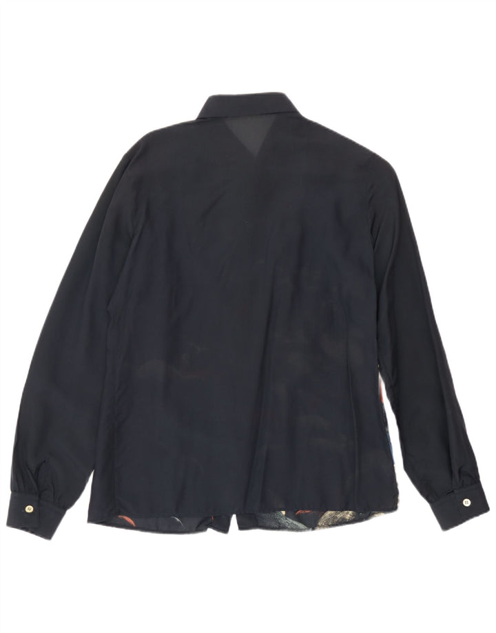 Chemise graphique femme vintage IT 42 Acétate bleu marine moyen