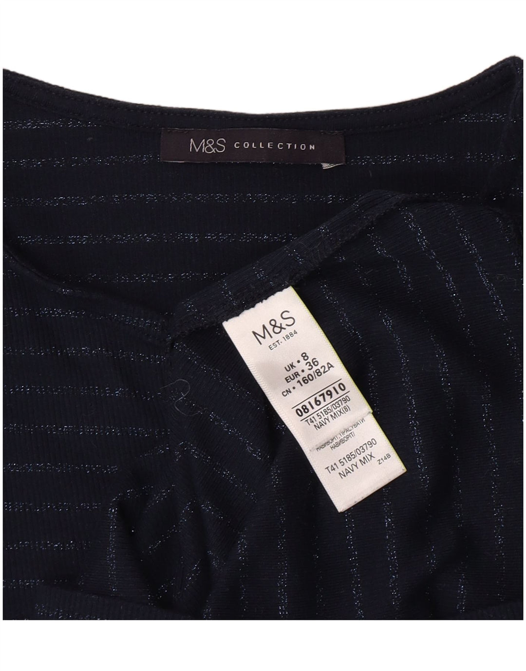Marks & Spencer Haut à manches longues pour femme UK 8 Small Bleu marine rayé