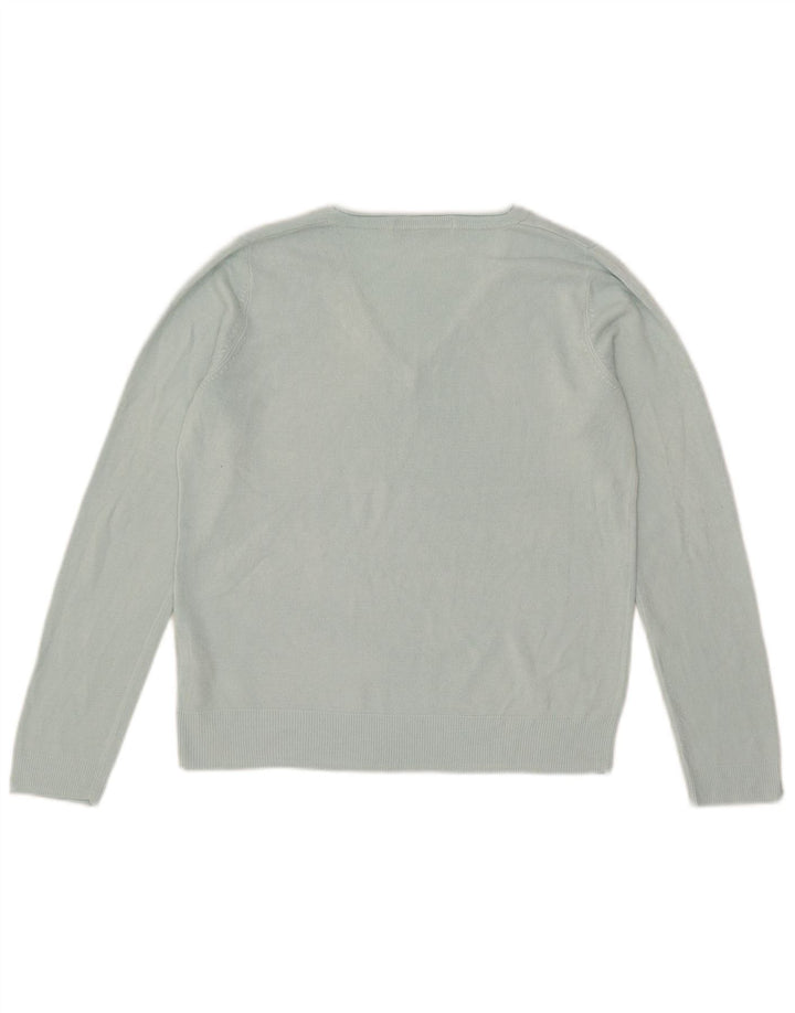 Marks & Spencer Pull col en V pour femme UK 12 Bleu moyen Acrylique