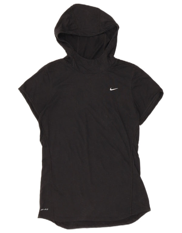 Nike T-shirt à capuche Dri Fit pour femme UK 10 Small Noir Polyester