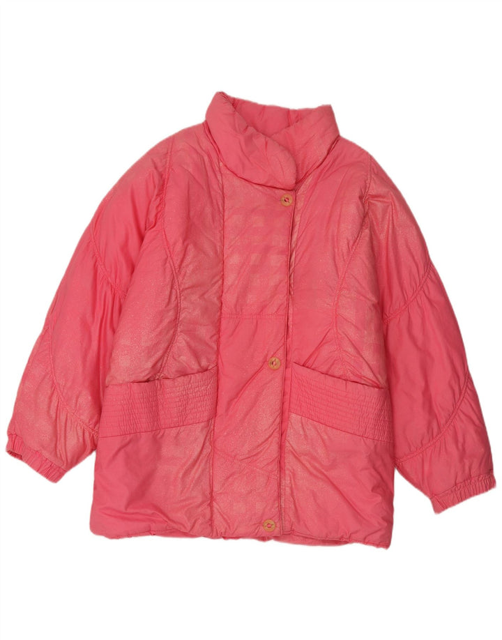 manteau rembourré surdimensionné femme vintage UK 8 Petit coton rose