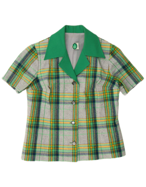 vintage Femme Chemise À Manches Courtes Blouse IT 40 Petit Carreau Vert Polyester