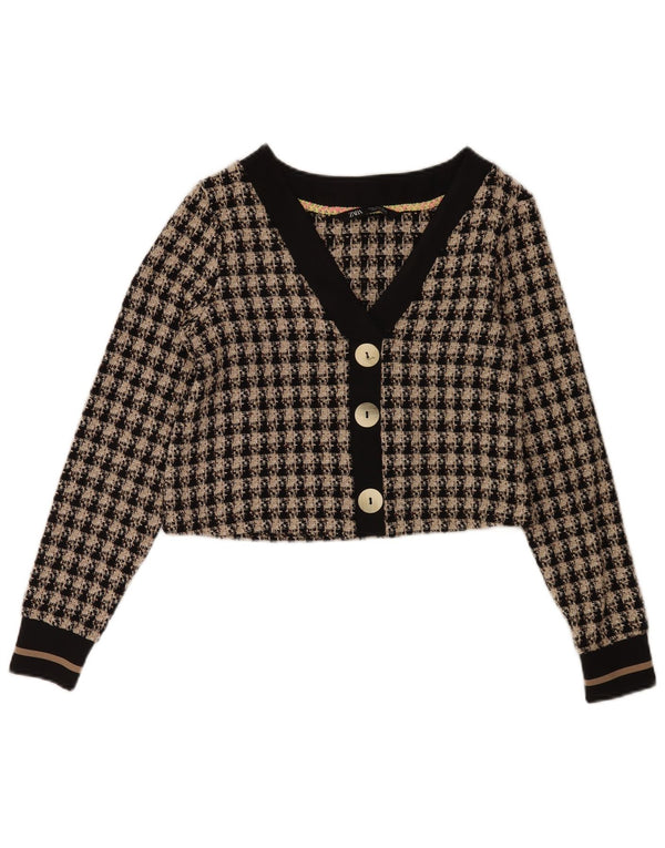 Zara Womens Crop Cardigan Top UK 10 Petit coton à carreaux noir