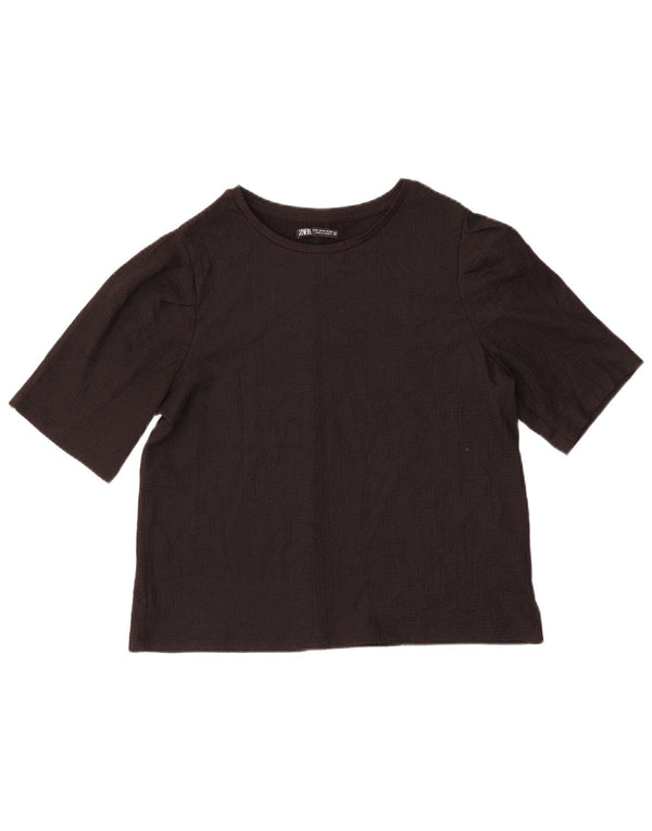Zara Femme T-Shirt Top UK 14 Moyen Noir Polyester