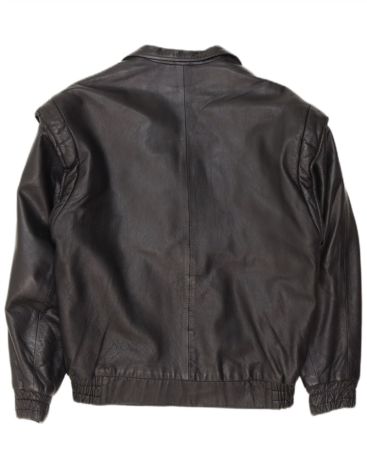 vintage Femme Veste de motard en cuir surdimensionné EU 36 Petit cuir noir