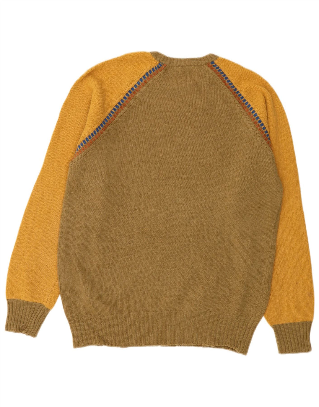 Stefanel Pull à col rond pour homme IT 52 Large Kaki en laine color block