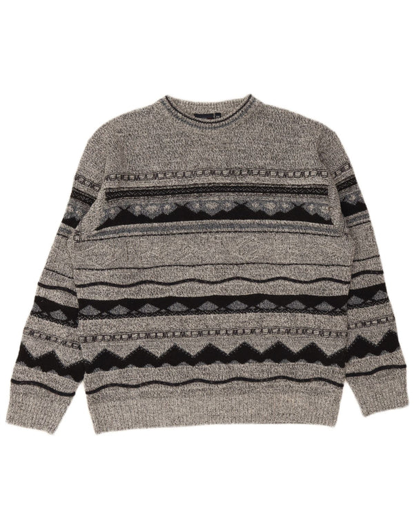 Carletti Pull col rond pour homme 2XL Gris géométrique acrylique