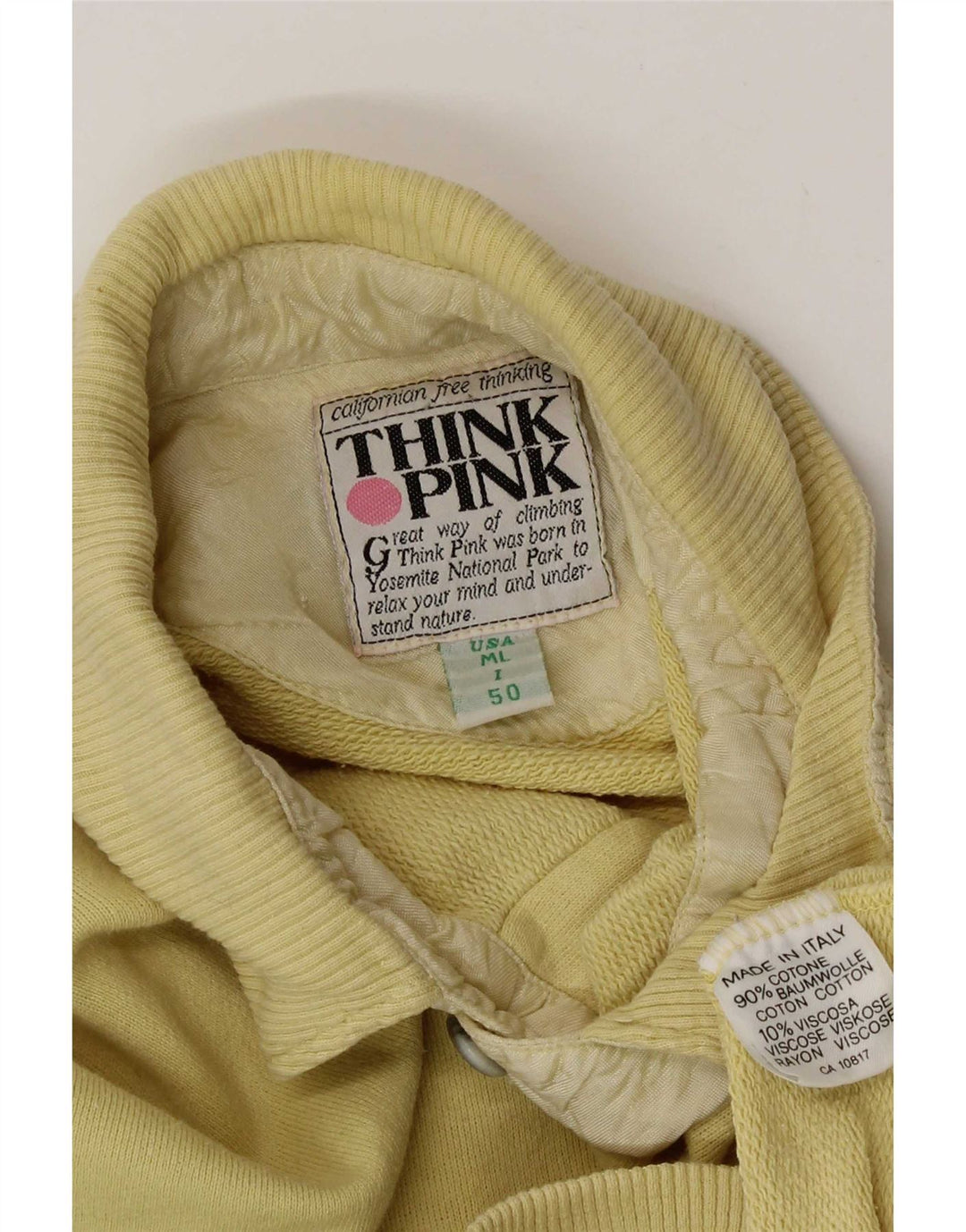 Think Pink Pull col polo pour homme IT 50 Coton jaune moyen