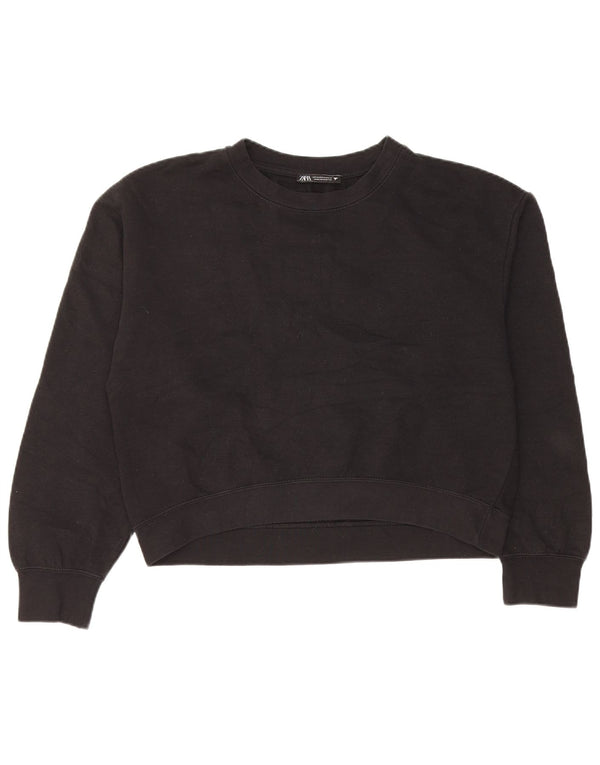 Zara Womens Crop Sweatshirt Jumper UK 14 Moyen Noir Polyester