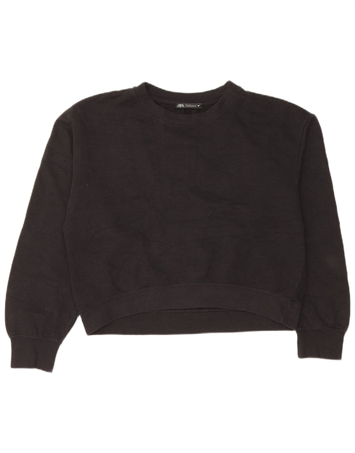 Zara Womens Crop Sweatshirt Jumper UK 14 Moyen Noir Polyester