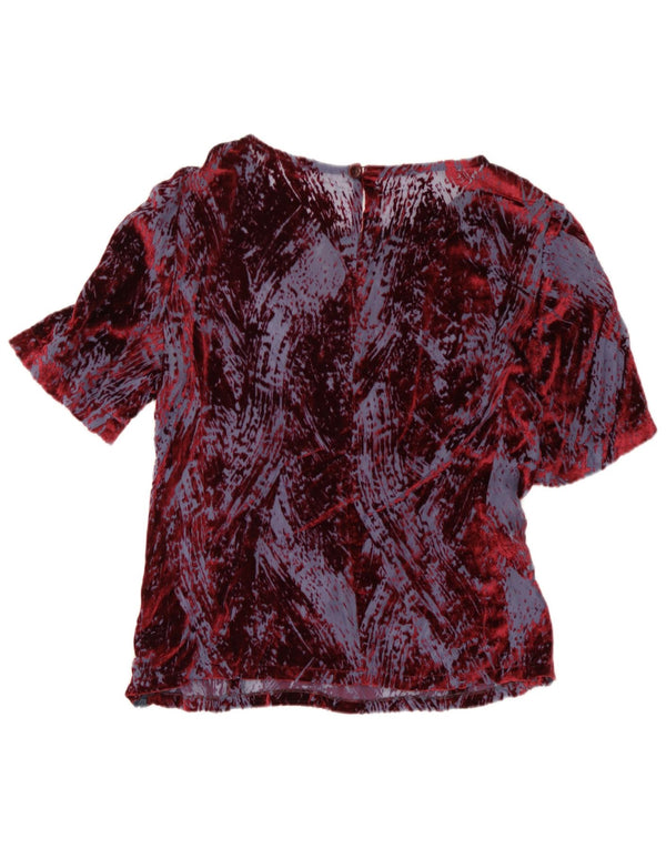 vintage Femme Motif Abstrait Blouse Top IT 46 Grande Viscose Bordeaux