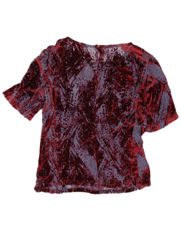 vintage Femme Motif Abstrait Blouse Top IT 46 Grande Viscose Bordeaux