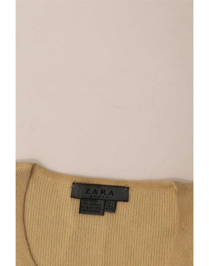 Zara Femme Pull Col V UK 16 Large Beige Laine