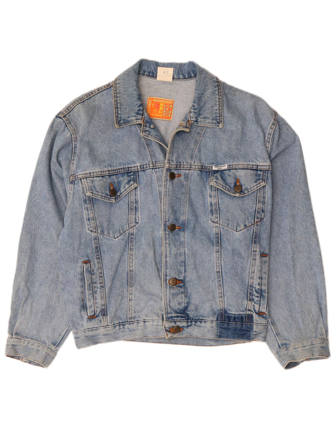 VINTAGE Veste en denim femme EU 42 Grand coton bleu