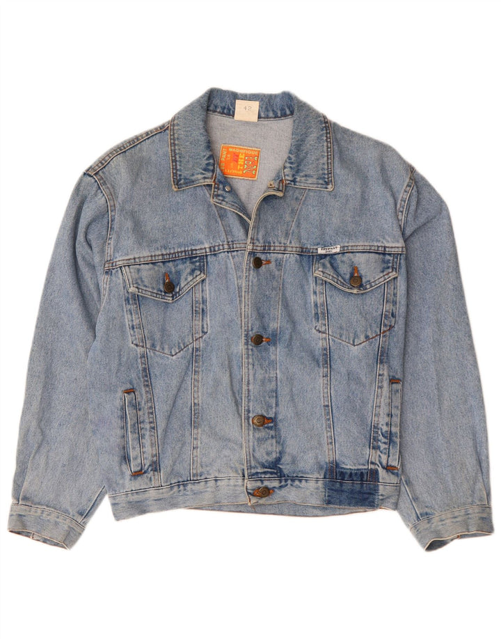 VINTAGE Veste en denim femme EU 42 Grand coton bleu