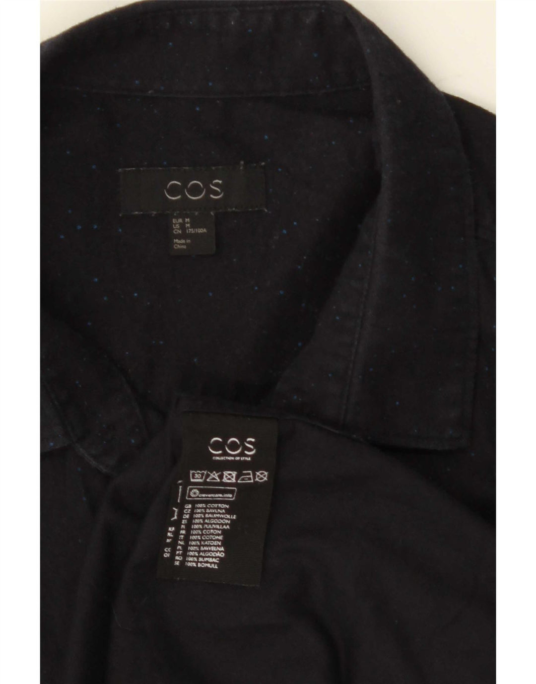 Chemise Homme Cos Coton Moucheté Bleu Marine Moyen