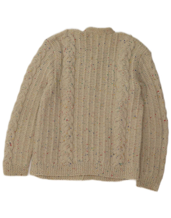 vintage Femme Cardigan Pull UK 14 Moyen Beige Moucheté
