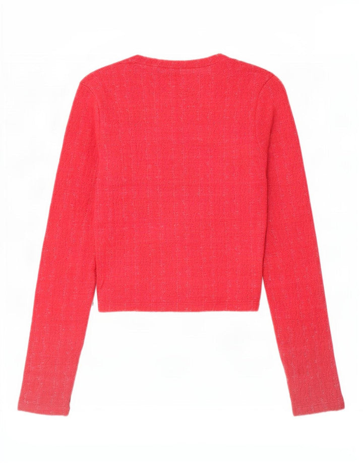 Zara Femme Crop Top Manches Longues UK 10 Petit Rose Polyester