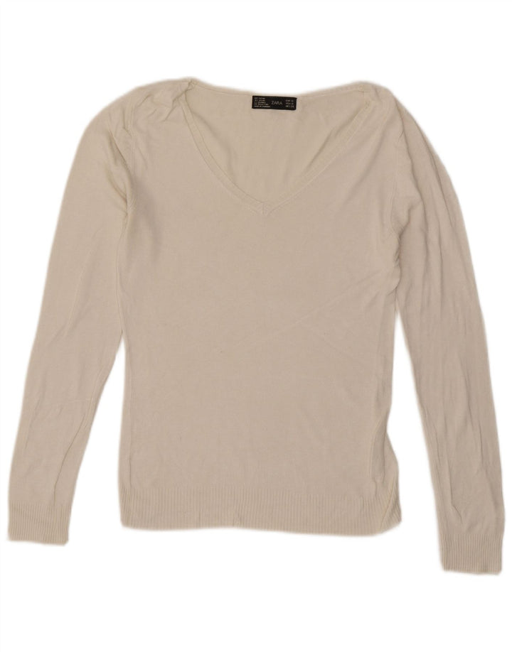 Zara Haut à manches longues pour femme UK 10 Petite rayonne blanche