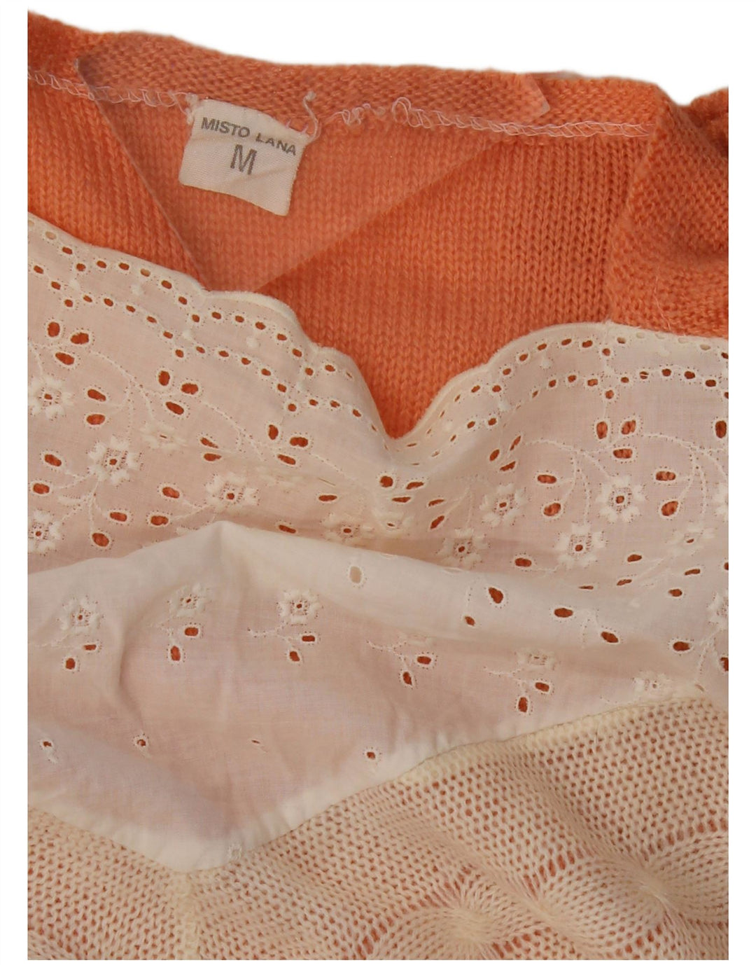 VINTAGE Pull col bateau femme UK 14 Medium Orange Colourblock