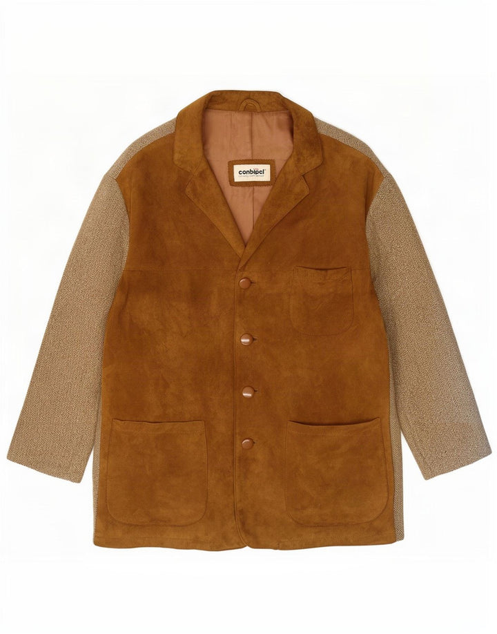 Conbipel Veste en Daim Femme IT 42 Cuir à Chevrons Beige Moyen