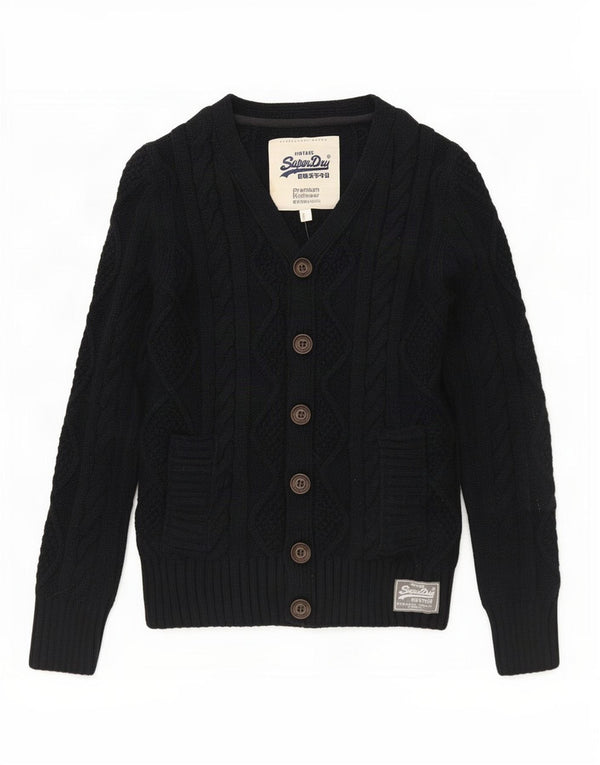 Superdry Homme Cardigan Pull Medium Bleu Marine Moucheté Polyester