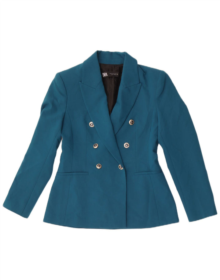 Zara Veste Blazer Double Boutonnage Femme UK 12 Bleu Moyen Polyester