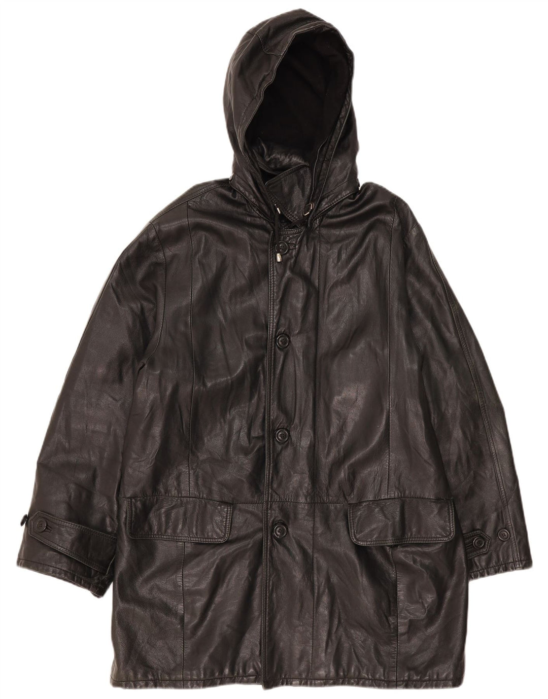 Manteau en cuir à capuche vintage pour hommes IT 52 XL Cuir noir