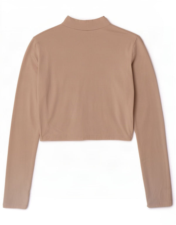 Zara Womens Crop Top Manches Longues UK 10 Petit Coton Beige