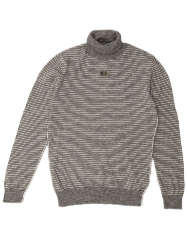 La Martina Femme Col Roulé Pull Taille 5 XL Gris Rayé Acrylique