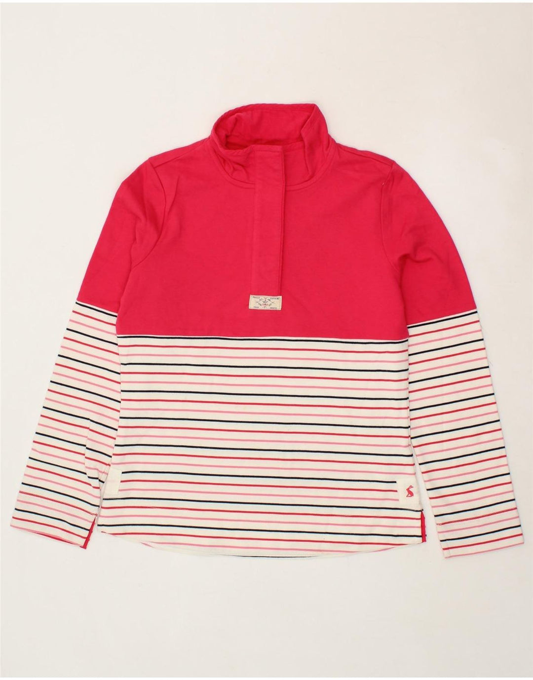 JOULES Womens Button Neck Sweatshirt Jumper UK 10 Small Pink Striped Vintage Joules and Second-Hand Joules from Messina Hembry 