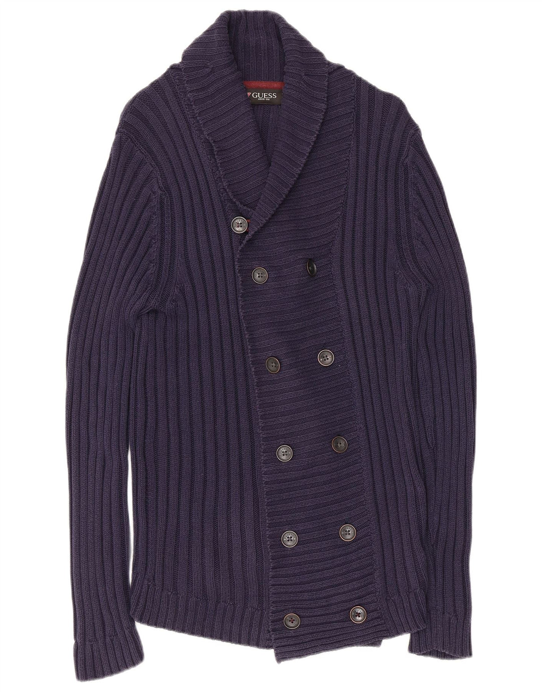 GUESS Cardigan Femme Pull UK 14 Large Bleu Marine Coton