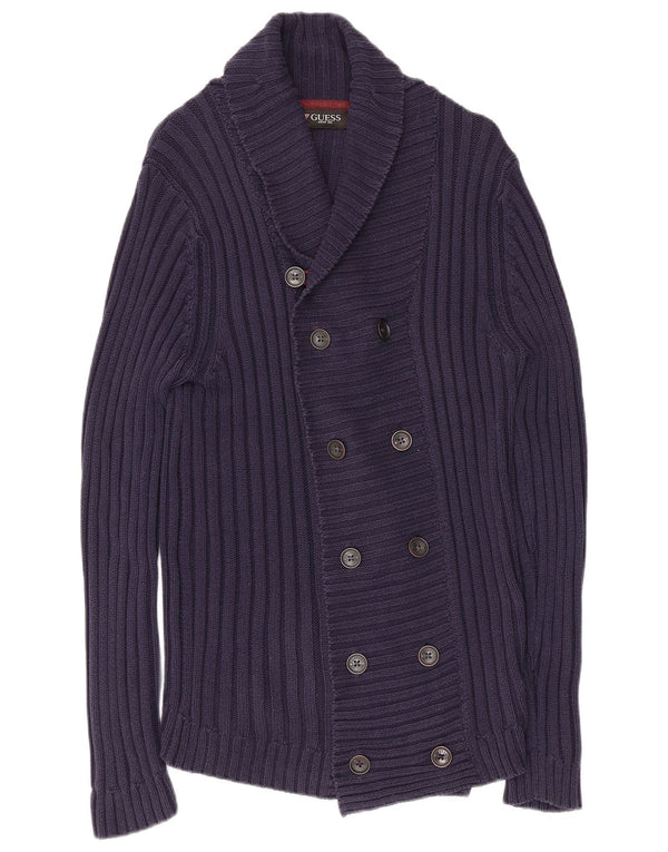 GUESS Cardigan Femme Pull UK 14 Large Bleu Marine Coton