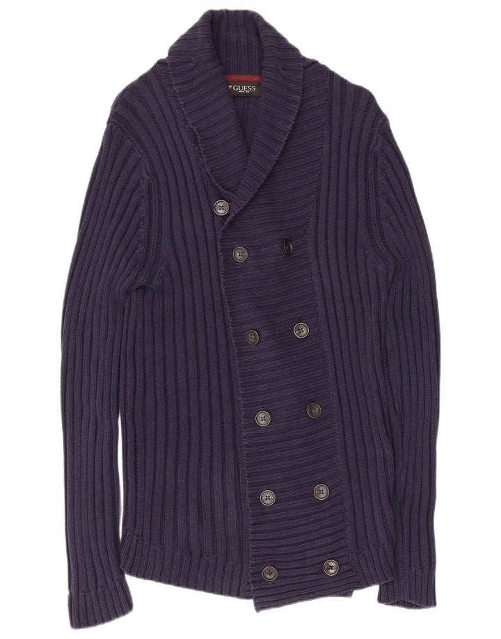 GUESS Cardigan Femme Pull UK 14 Large Bleu Marine Coton