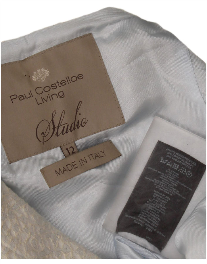 Paul Costelloe Pardessus à manches 3/4 pour femme UK 12 Bleu moyen géométrique