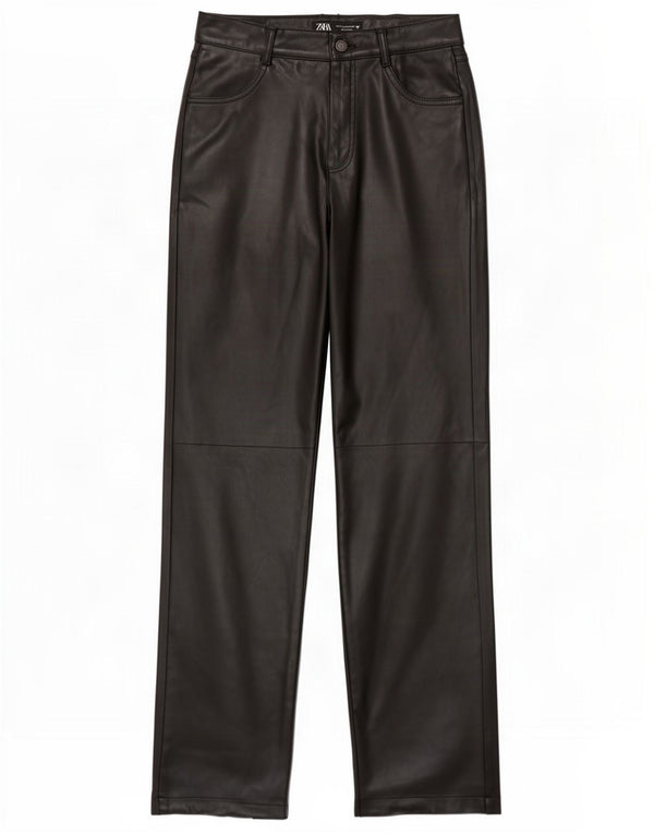 Zara Pantalon droit en simili cuir pour femme Medium W28 L32 Noir