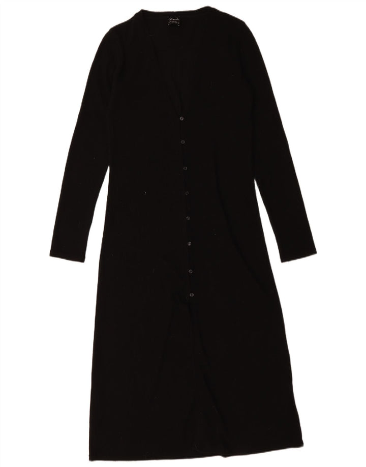 Zara Womens Longline Cardigan Sweater UK 10 Petit Noir Polyester