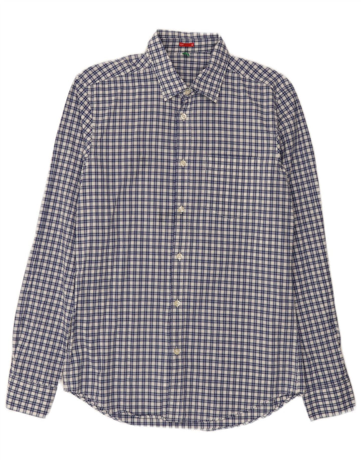 Benetton Chemise Slim Bleu Moyen Carreaux Coton